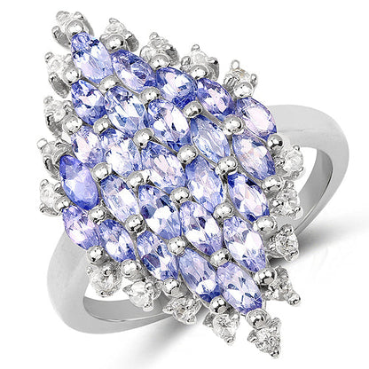 2.40 Carat Genuine Tanzanite and White Topaz .925 Sterling Silver Ring Bids.com