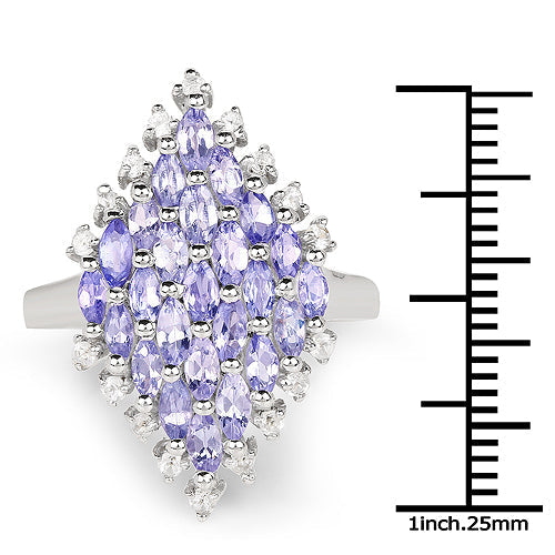 2.40 Carat Genuine Tanzanite and White Topaz .925 Sterling Silver Ring Bids.com