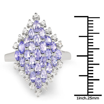 2.40 Carat Genuine Tanzanite and White Topaz .925 Sterling Silver Ring Bids.com