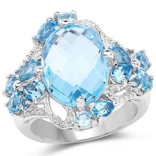 9.50 Carat Genuine Blue Topaz and Swiss Blue Topaz .925 Sterling Silver Ring Bids.com