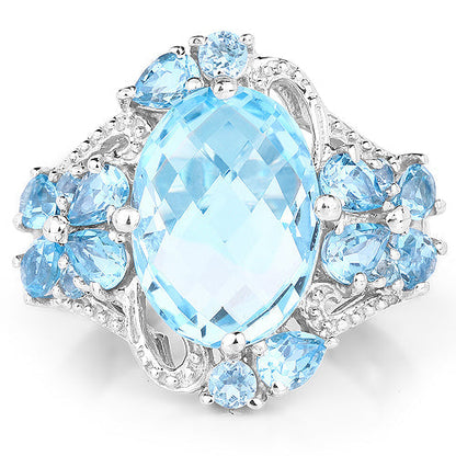 9.50 Carat Genuine Blue Topaz and Swiss Blue Topaz .925 Sterling Silver Ring Bids.com