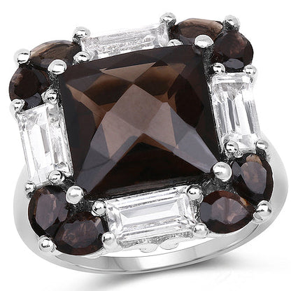 7.43 Carat Genuine Smoky Quartz & White Topaz .925 Sterling Silver Ring Bids.com