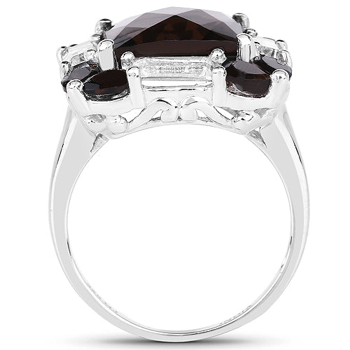 7.43 Carat Genuine Smoky Quartz & White Topaz .925 Sterling Silver Ring Bids.com