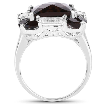 7.43 Carat Genuine Smoky Quartz & White Topaz .925 Sterling Silver Ring Bids.com