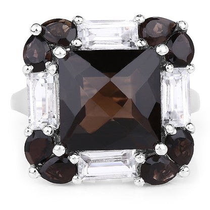 7.43 Carat Genuine Smoky Quartz & White Topaz .925 Sterling Silver Ring Bids.com