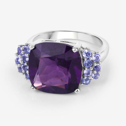 6.34 Carat Genuine Amethyst and Tanzanite .925 Sterling Silver Ring Bids.com