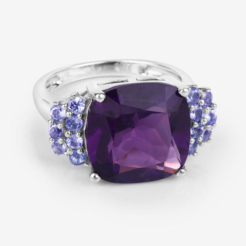 6.34 Carat Genuine Amethyst and Tanzanite .925 Sterling Silver Ring Bids.com