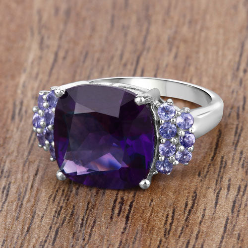 6.34 Carat Genuine Amethyst and Tanzanite .925 Sterling Silver Ring Bids.com