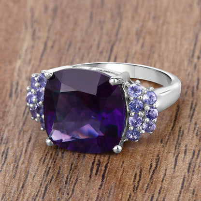 6.34 Carat Genuine Amethyst and Tanzanite .925 Sterling Silver Ring Bids.com