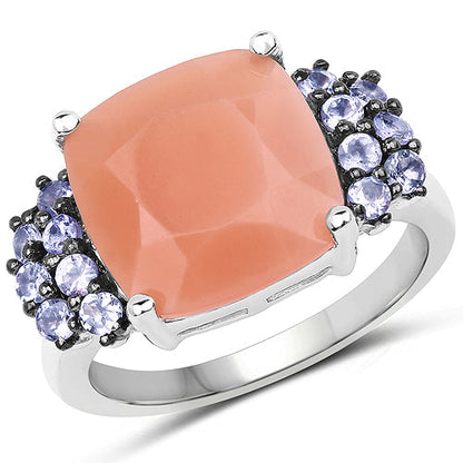 6.18 Carat Genuine Peach Moonstone and Tanzanite .925 Sterling Silver Ring Bids.com