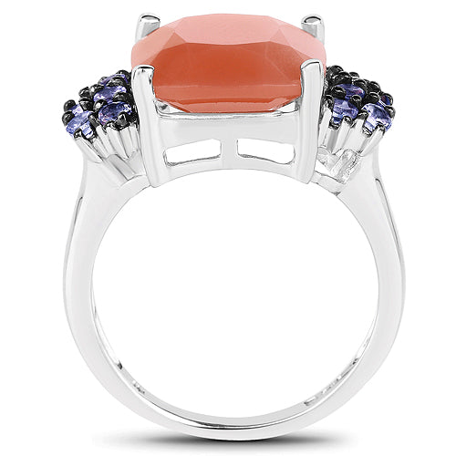 6.18 Carat Genuine Peach Moonstone and Tanzanite .925 Sterling Silver Ring Bids.com