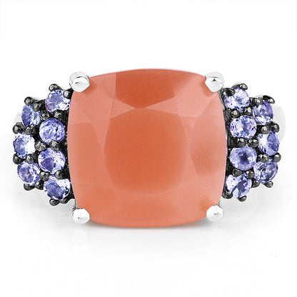 6.18 Carat Genuine Peach Moonstone and Tanzanite .925 Sterling Silver Ring Bids.com