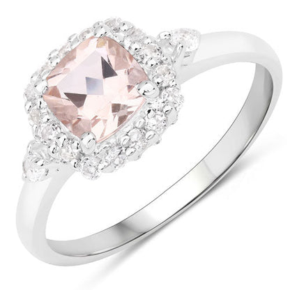 1.17 Carat Genuine Morganite and White Zircon .925 Sterling Silver Ring Bids.com