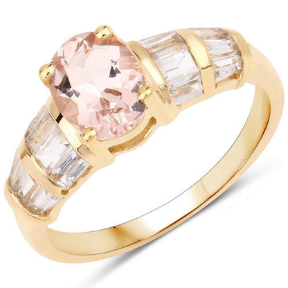1.88 Carat Genuine Morganite and White Topaz .925 Sterling Silver Ring Bids.com