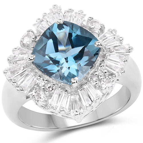 5.19 Carat Genuine London Blue Topaz & White Topaz .925 Sterling Silver Ring Bids.com