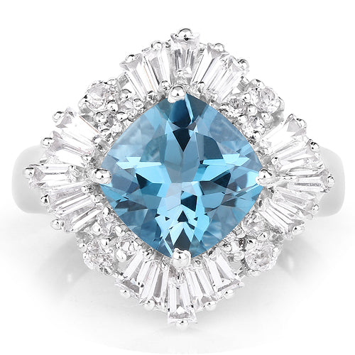 5.19 Carat Genuine London Blue Topaz & White Topaz .925 Sterling Silver Ring Bids.com