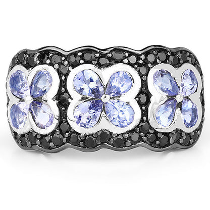 14K Yellow Gold Plated 2.60 Carat Genuine Tanzanite and Black Spinel .925 Sterling Silver Ring Bids.com