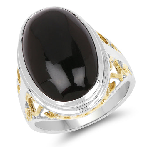 Two Tone Plated 10.92 Carat Genuine Black Onyx .925 Sterling Silver Ring Bids.com
