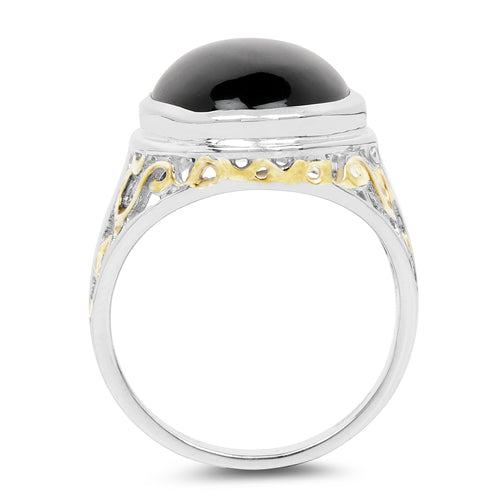 Two Tone Plated 10.92 Carat Genuine Black Onyx .925 Sterling Silver Ring Bids.com