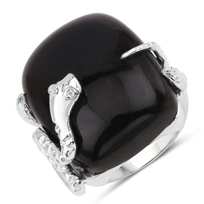 21.04 Carat Genuine Black Onyx and White Topaz .925 Sterling Silver Ring Bids.com