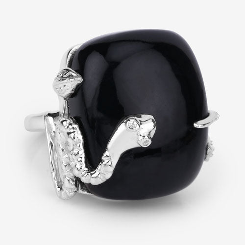 21.04 Carat Genuine Black Onyx and White Topaz .925 Sterling Silver Ring Bids.com