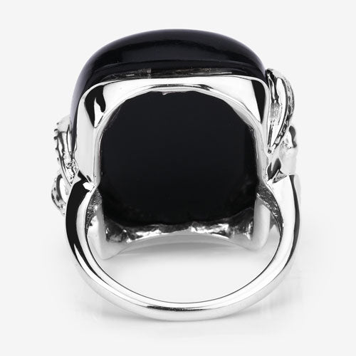 21.04 Carat Genuine Black Onyx and White Topaz .925 Sterling Silver Ring Bids.com