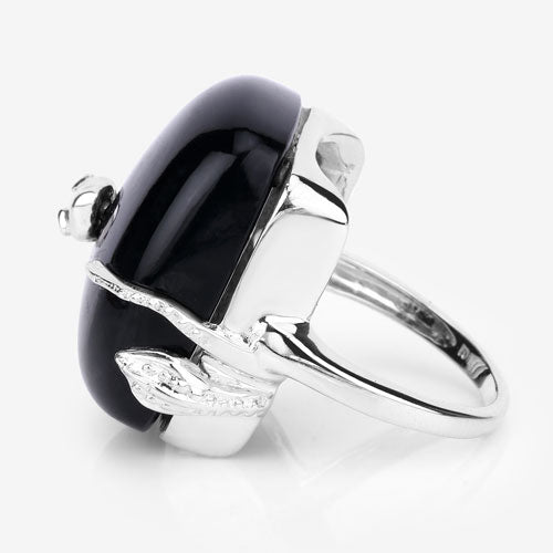 21.04 Carat Genuine Black Onyx and White Topaz .925 Sterling Silver Ring Bids.com