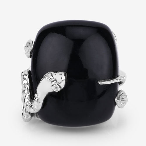 21.04 Carat Genuine Black Onyx and White Topaz .925 Sterling Silver Ring Bids.com