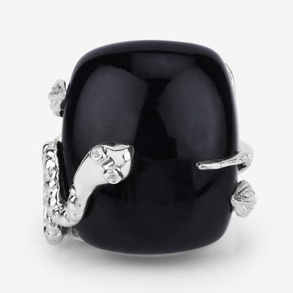 21.04 Carat Genuine Black Onyx and White Topaz .925 Sterling Silver Ring Bids.com