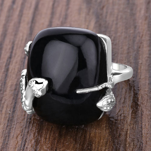 21.04 Carat Genuine Black Onyx and White Topaz .925 Sterling Silver Ring Bids.com
