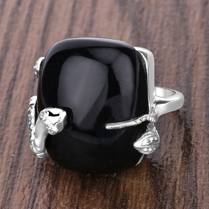 21.04 Carat Genuine Black Onyx and White Topaz .925 Sterling Silver Ring Bids.com