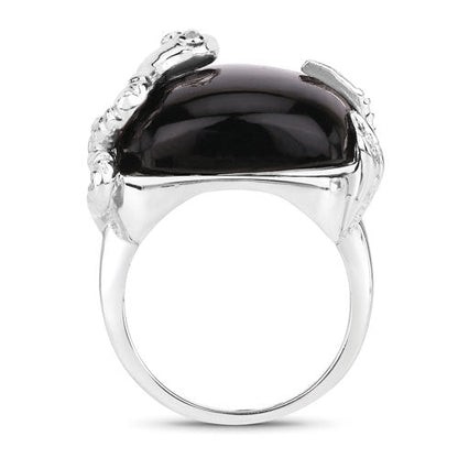 21.04 Carat Genuine Black Onyx and White Topaz .925 Sterling Silver Ring Bids.com