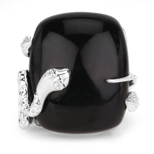 21.04 Carat Genuine Black Onyx and White Topaz .925 Sterling Silver Ring Bids.com