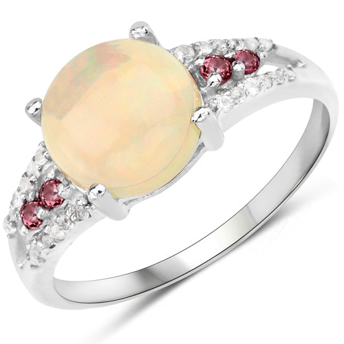 2.05 Carat Genuine Ethiopian Opal, Pink Tourmaline and White Topaz .925 Sterling Silver Ring Bids.com