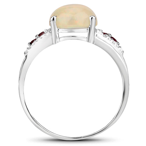 2.05 Carat Genuine Ethiopian Opal, Pink Tourmaline and White Topaz .925 Sterling Silver Ring Bids.com