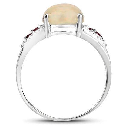 2.05 Carat Genuine Ethiopian Opal, Pink Tourmaline and White Topaz .925 Sterling Silver Ring Bids.com
