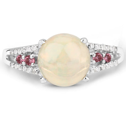 2.05 Carat Genuine Ethiopian Opal, Pink Tourmaline and White Topaz .925 Sterling Silver Ring Bids.com