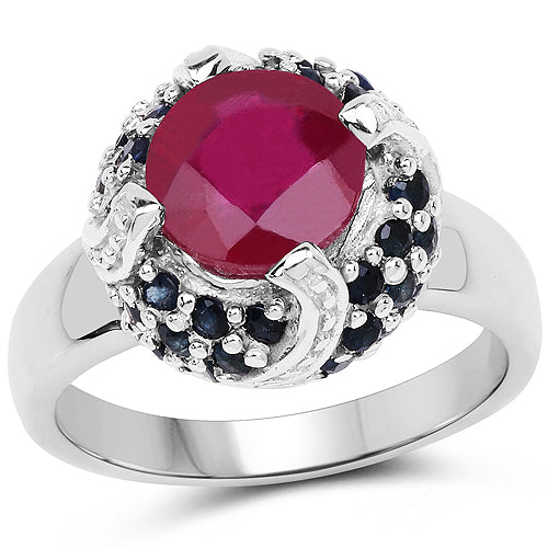 3.70 Carat Glass Filled Ruby and Blue Sapphire .925 Sterling Silver Ring Bids.com