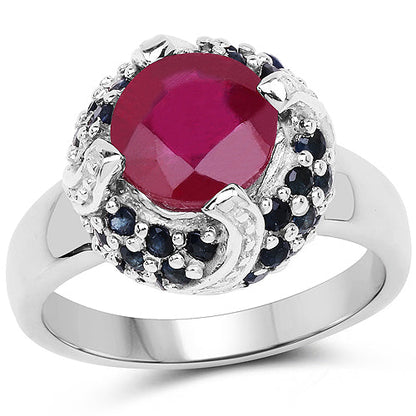 3.70 Carat Glass Filled Ruby and Blue Sapphire .925 Sterling Silver Ring Bids.com