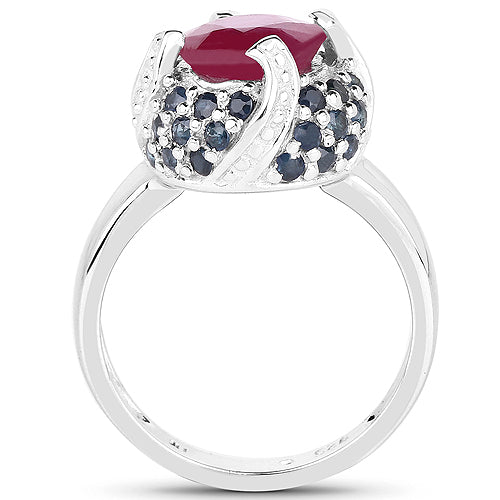 3.70 Carat Glass Filled Ruby and Blue Sapphire .925 Sterling Silver Ring Bids.com