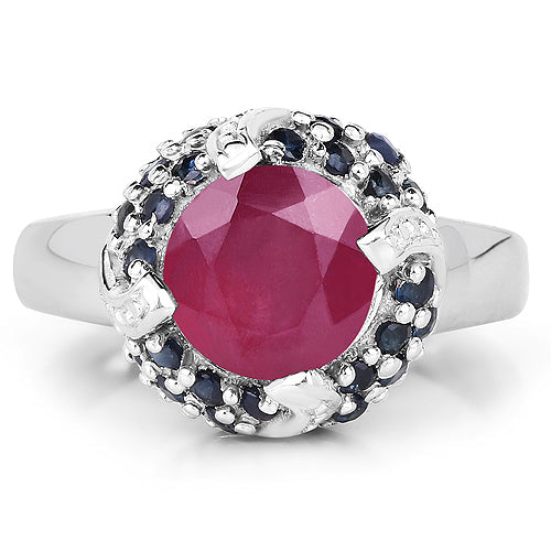 3.70 Carat Glass Filled Ruby and Blue Sapphire .925 Sterling Silver Ring Bids.com