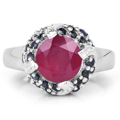 3.70 Carat Glass Filled Ruby and Blue Sapphire .925 Sterling Silver Ring Bids.com