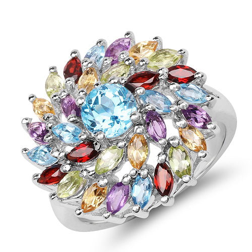 3.70 Carat Genuine Multi Stone .925 Sterling Silver Ring Bids.com