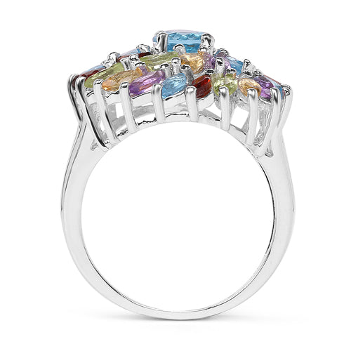 3.70 Carat Genuine Multi Stone .925 Sterling Silver Ring Bids.com