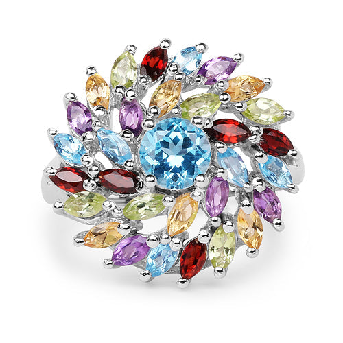 3.70 Carat Genuine Multi Stone .925 Sterling Silver Ring Bids.com