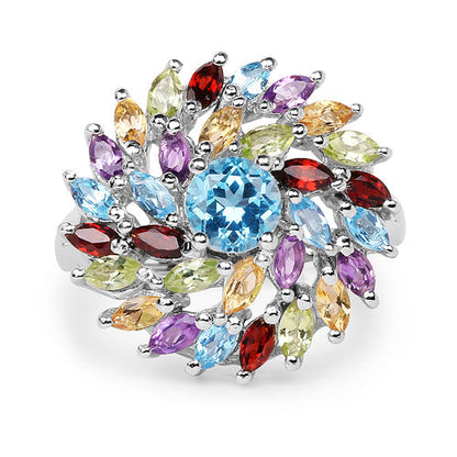 3.70 Carat Genuine Multi Stone .925 Sterling Silver Ring Bids.com