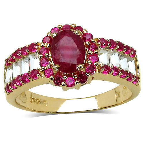 2.89 Carat Glass Filled Ruby, Created Ruby and White Topaz .925 Sterling Silver Ring Bids.com