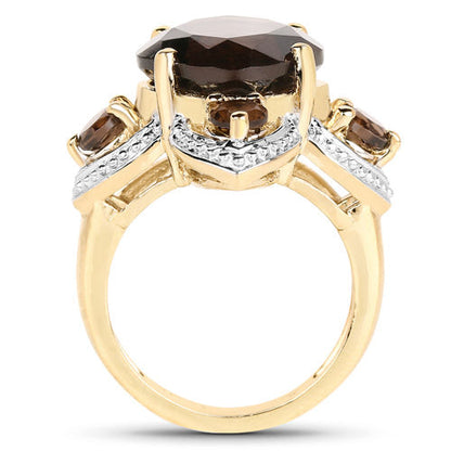 14K Yellow Gold Plated 5.92 Carat Genuine Smoky Quartz .925 Sterling Silver Ring Bids.com