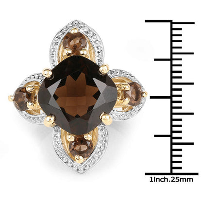 14K Yellow Gold Plated 5.92 Carat Genuine Smoky Quartz .925 Sterling Silver Ring Bids.com