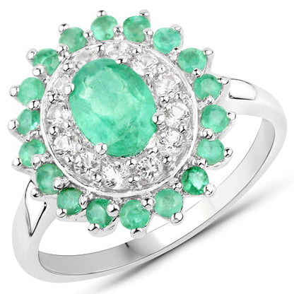 6.53 Carat Genuine Zambian Emerald and White Topaz .925 Sterling Silver 3 Piece Jewelry Set (Ring, Earrings, and Pendant w/ Chain) Bids.com